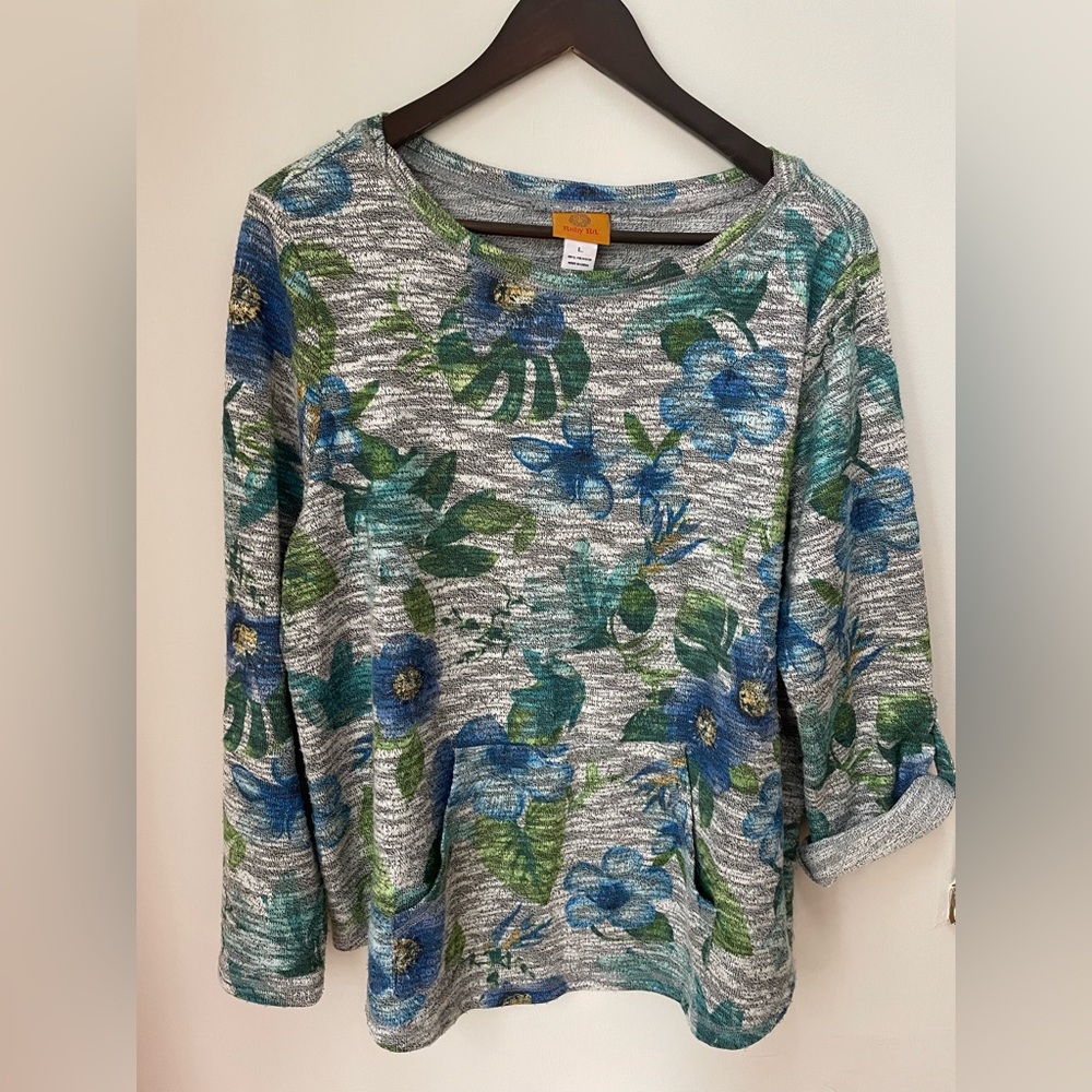 Ruby Rd. Blue and Green Floral Sweatshirt